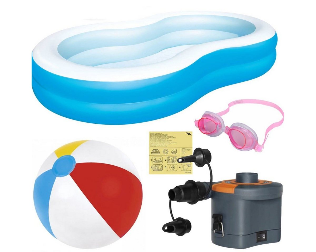 cofi1453 Quick-Up Pool Kinderpool-Set für den Garten 4IN1 Familien-Gartenpool, elektrische Batteriepumpe, Kinder-Tauchbrille, Großer Strandball von cofi1453