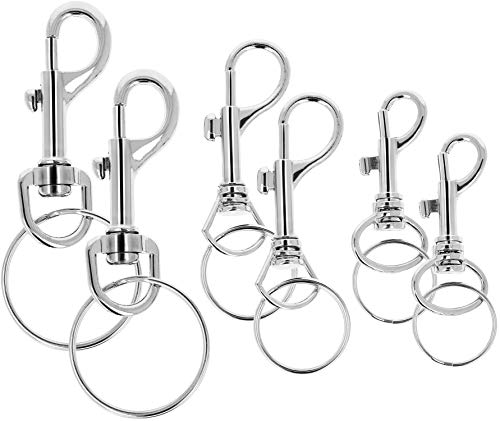 com-four® 6X Karabinerhaken mit Drehgelenk und Schlüsselring - Schlüsselanhänger mit Karabiner-Schnappverschluss in 3 Größen (06 Stück - Mix) von com-four