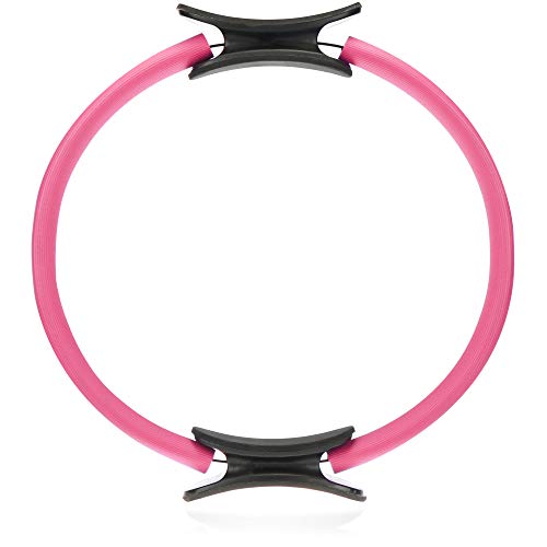 com-four® Pilatesring - Widerstandsring für Yoga und Pilatestraining - Fitnessgerät für Oberschenkel und Arme - Durchmesser 38 cm (01 Stück - schwarz/pink) von com-four
