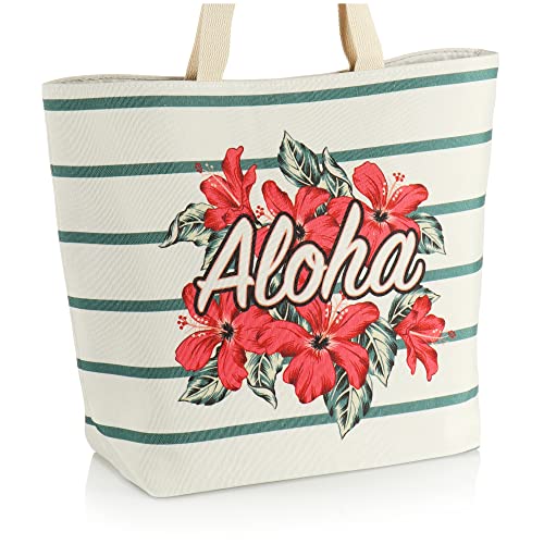 com-four® Strandtasche - Damen-Shopper zum Einkaufen - moderne Pooltasche für Strandutensilien - Schultertasche für den Strand (grün - Aloha) von com-four