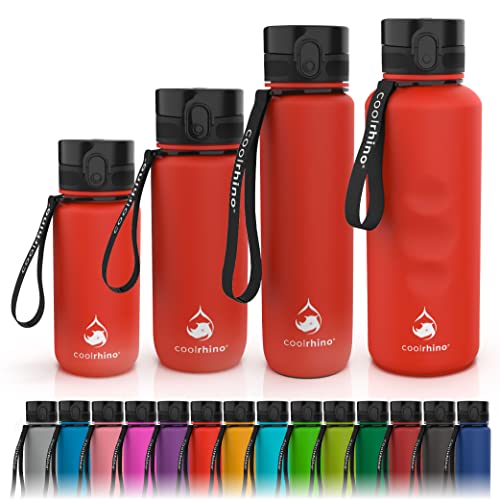 coolrhino Trinkflasche 350ml für Kinder, Sport, Schule, Fitness & Outdoor - Wasserflasche auslaufsicher und Bpa frei - Flasche für Kohlensäure geeignet (Rhino red, 350ml) von coolrhino