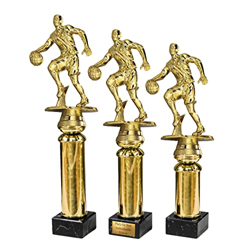 eberin · Basketball Pokale · Basketball Wanderpokal · drippelnder Basketballspieler auf Goldsäule/Marmor schwarz · Pokal in 3 Größen erhältlich · mit oder ohne Gravur · (27,3 cm) von eberin