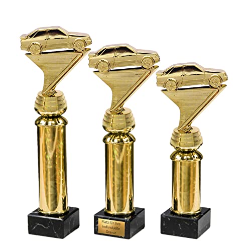 eberin · Rallye Pokale · Automobilsport Award · Autorennen Trophäe · Stock Car Auto auf Goldsäule/Marmor schwarz · Pokal in 3 Größen mit Wunschgravur · (24,5 cm) von eberin