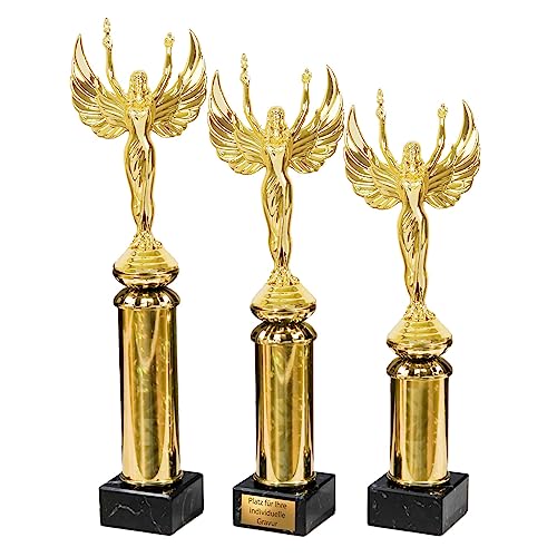 eberin · Siegerpreis · Siegerfigur Engel Pokal mit Wunschtext · Siegesgöttin auf Goldsäule/Marmor · Pokal in 3 Größen erhältlich · (28,3 cm) von eberin
