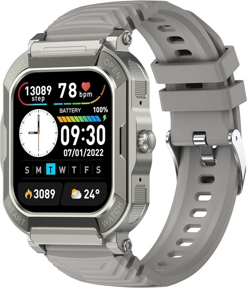 findtime Smartwatch (1,8 Zoll, Android, iOS), mit Telefonfunktion Gesundheitsuhr Fitnessuhr Schrittzähler Pulsuhr von findtime