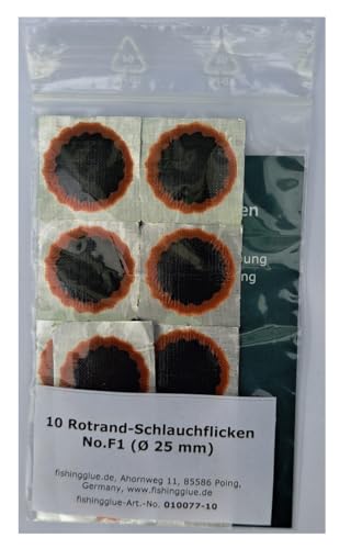 fishingglue.de 10 Schlauchflicken No.F1 (Ø 25 mm) Rotrand; Original Rema Tip TOP-Schlauchflicken Produktbeschreibung von fishingglue.de