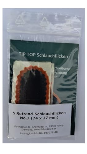 fishingglue.de 5 Schlauchflicken No.7 (74 X 37 mm) Rotrand; Original Rema Tip TOP-Schlauchflicken Produktbeschreibung von fishingglue.de