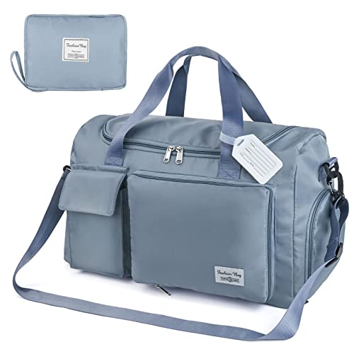 Flintronic 35L Faltbare Reisetasche Gepäcktasche Große Weekender Übernachtungstasche Urlaubstasche Wasserdicht Sporttasche für Herren Damen (mit 1 Gepäckanhänger) - Blau von flintronic