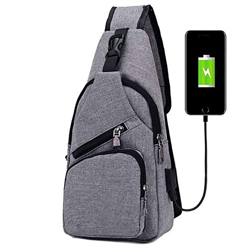 flintronic Brusttasche mit USB-Aufladung, Brusttasche Sling mit Verstellbarem, Rucksack Schultertasche für Männer (einschließlich 1 * USB-Kabel) - Grau von flintronic