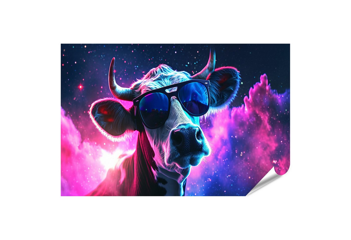 islandburner Poster Magische Galaxie-Stern, fliegende Kuh mit Sonnenbrille in niedlichem r von islandburner