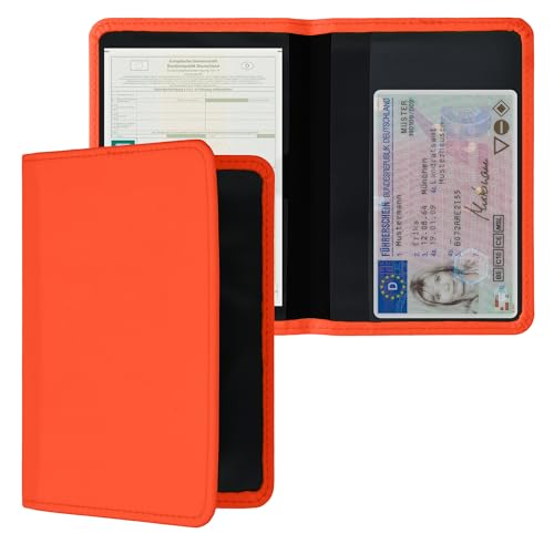 kwmobile Fahrzeugschein Hülle mit Kartenfächern - Neopren Etui Tasche für Auto Zulassungsbescheinigung Führerschein Neon Orange von kwmobile