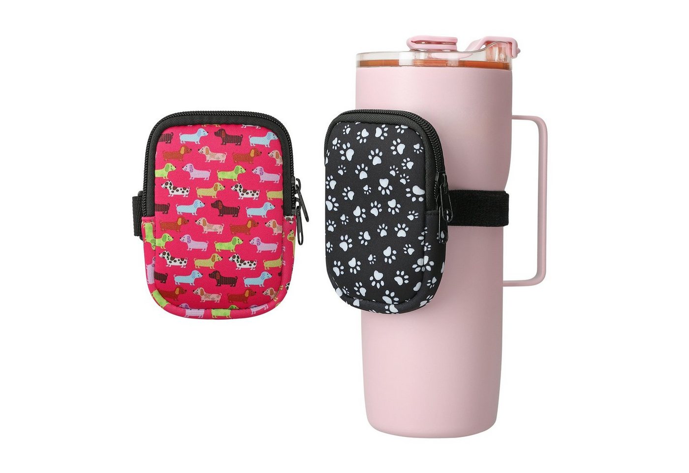 kwmobile Sleeve 2x Neopren Tasche für Tumbler Trinkflasche - Tragetasche für Flaschen, Kleine Schutztasche mit Reißverschluss und Gummiband von kwmobile