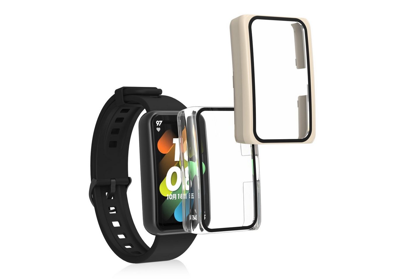 kwmobile Smartwatch-Hülle 2x Hülle für Honor Band 7 / Band 6 / Huawei Band 7 / Band 6, Fullbody Fitnesstracker Glas Cover Case Schutzhülle Set von kwmobile