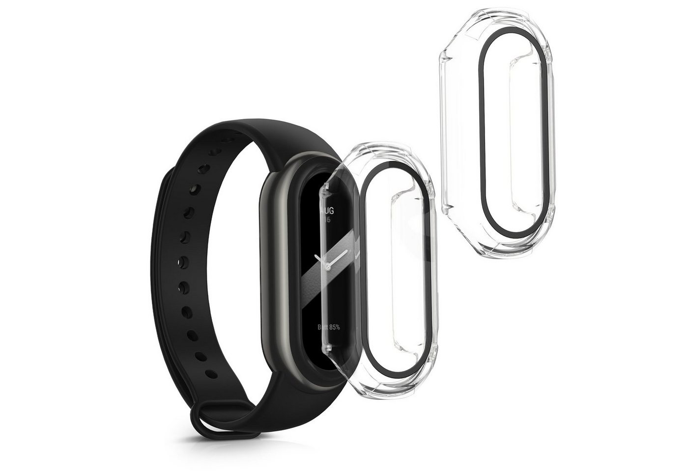 kwmobile Smartwatch-Hülle 2x Hülle für Xiaomi Mi Band 8, Fullbody Fitnesstracker Glas Cover Case Schutzhülle Set von kwmobile