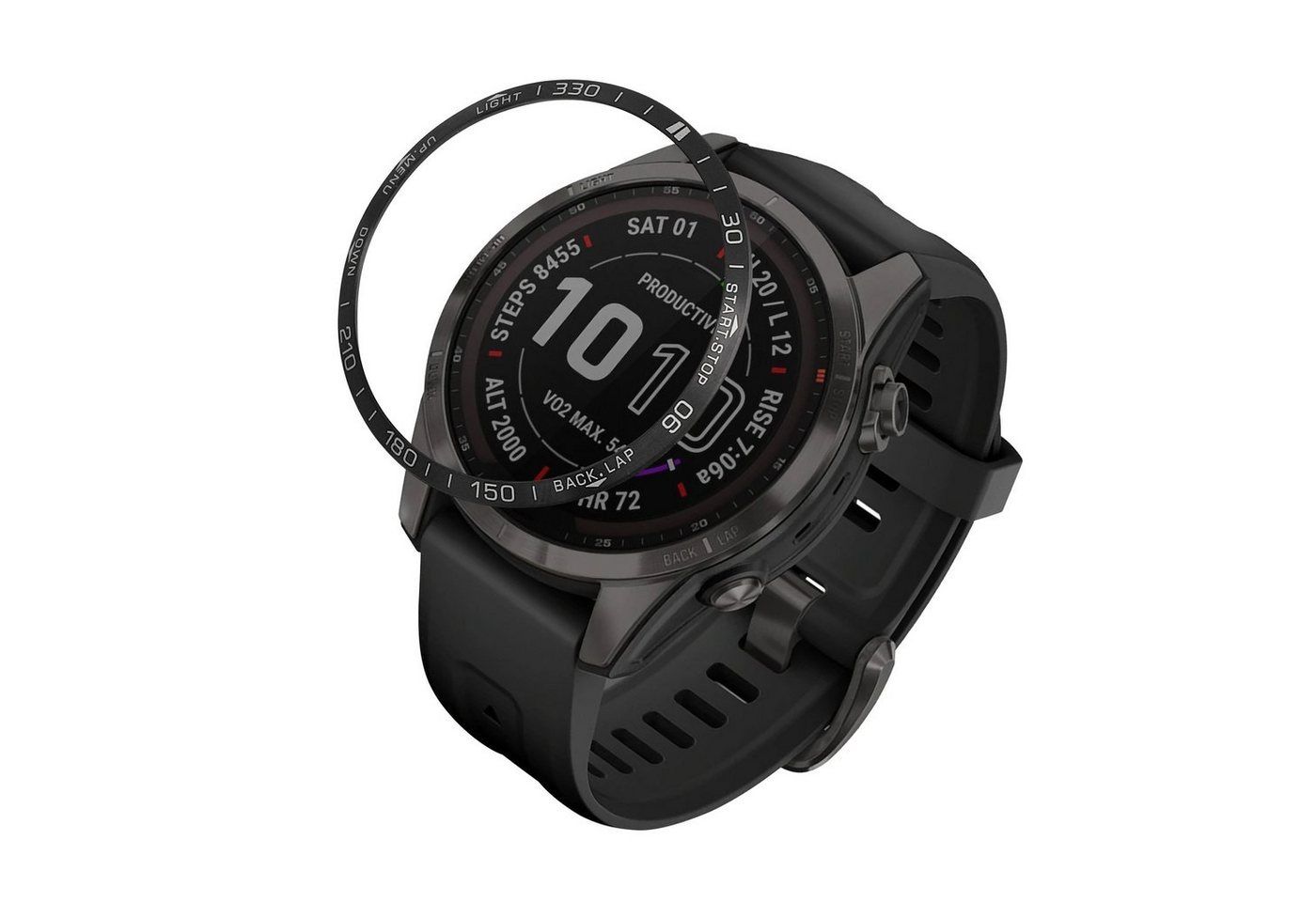 kwmobile Smartwatch-Hülle Schutzring für Garmin Fenix 7S Fitnesstracker, Bezel Ring Lünette in Schwarz Silber von kwmobile