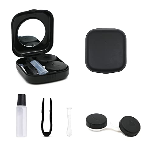 Kontaktlinsenbehälter Tragbar Hygiene Kontaklinsenbehälter Reise-Set Mit Spiegel für tägliche Ausflüge wie Reisen und Arbeiten(Schwarz) von laeeyin