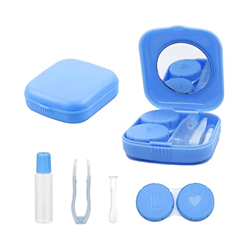 laeeyin Kontaktlinsenbehälter Tragbar Hygiene Kontaklinsenbehälter Reise-Set Mit Spiegel für tägliche Ausflüge wie Reisen und Arbeiten(Blau) von laeeyin