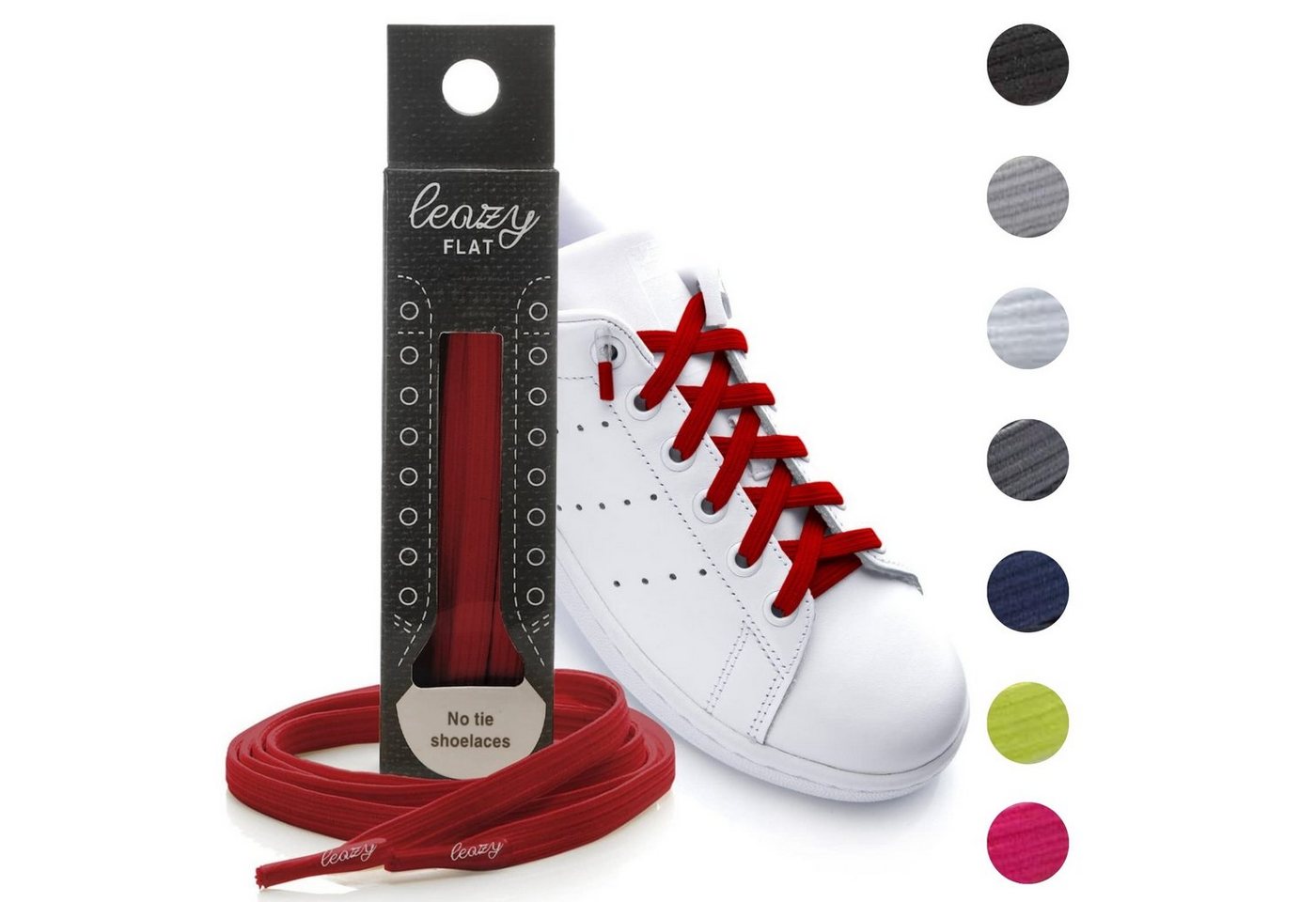 leazy Schnürsenkel ohne Binden Flache Elastische Schuhbänder zum Einhaken, Rote Gummischnürsenkel für Kinder und Erwachsene von leazy