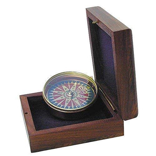 Tischkompass, Kompass mit Windrosenblatt aus Messing in Edelholzbox von linoows