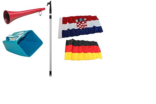 mgverkauf Bootshaken teleskopierbar mit Flaggenset Deutschland/Kroatien + Ösfass+Nebelhorn von mgverkauf
