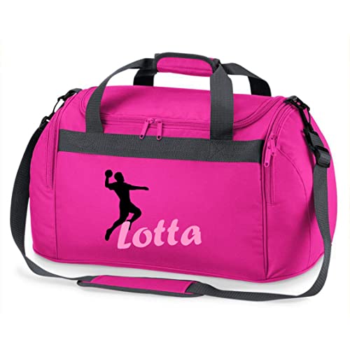 Sporttasche mit Namen Bedruckt für Kinder | Personalisierbar mit Motiv Handball | Reisetasche Duffle Bag für Mädchen und Jungen | Handballspieler Sport (pink) von minimutz
