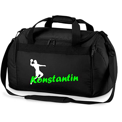 Sporttasche mit Namen Bedruckt für Kinder | Personalisierbar mit Motiv Handball | Reisetasche Duffle Bag für Mädchen und Jungen | Handballspieler Sport (schwarz) von minimutz