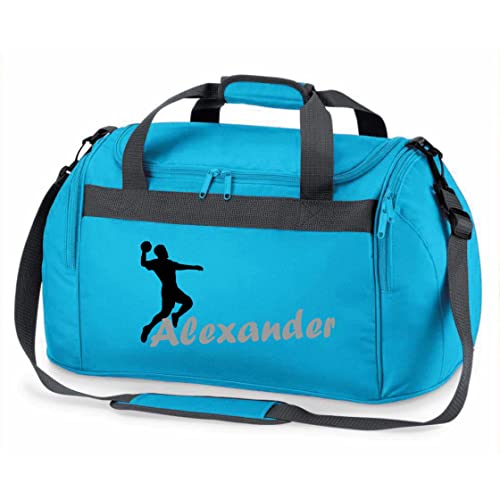Sporttasche mit Namen Bedruckt für Kinder | Personalisierbar mit Motiv Handball | Reisetasche Duffle Bag für Mädchen und Jungen | Handballspieler Sport (türkis) von minimutz