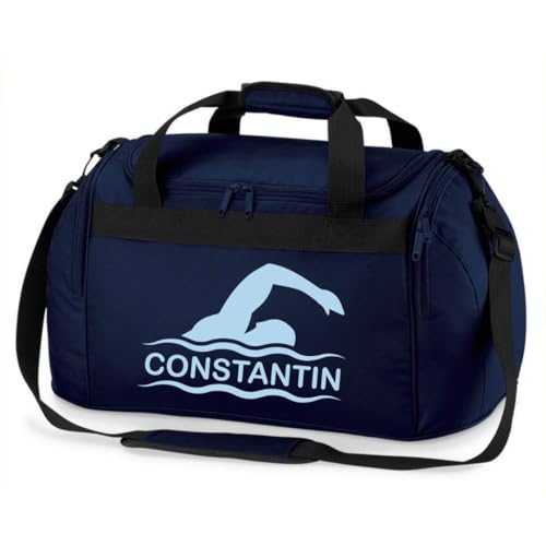 minimutz Sporttasche Schwimmen für Kinder - Personalisierbar mit Name - Schwimmtasche Duffle Bag für Mädchen und Jungen (dunkelblau) von minimutz
