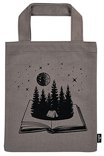 moses. Büchertasche – Phantasiereise, Kleine Tragetasche aus 100% Baumwolle, Für Vielleser das perfekte Geschenk zum Buch, Grau von moses