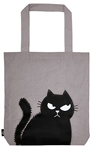 moses. Ed, the Cat Shopper Happy Face Tragetasche aus 100% Baumwolle Stofftasche für Einkäufe, Büro oder Uni Grau L von moses