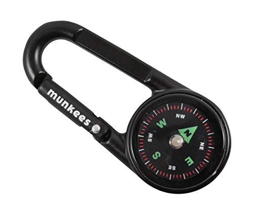 munkees Kompass-Karabiner Gadget mit Thermometer, Schlüsselanhänger, Funktions-Karabiner, Aluminium, 3135 (Schwarz) von munkees