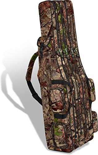 normani XXL Angelrutentasche Rutentasche mit 4 Rutenfächern für 8 Ruten - Angeltasche Kescher und Rutenhalter - Ruttenfutteral -125cm -150cm -160cm -170cm -190cm Farbe Hunting Camo Größe 1,70 m von normani