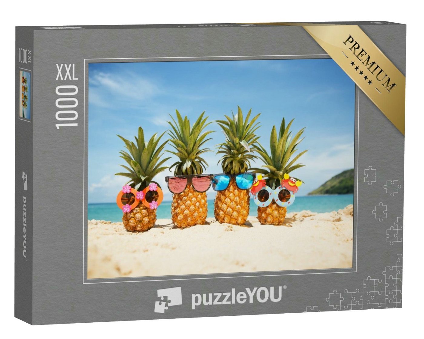 puzzleYOU Puzzle Coole Ananas-Früchte mit Sonnenbrillen am Strand, 1000 Puzzleteile, puzzleYOU-Kollektionen Obst, Sommer, Jahreszeiten, Essen und Trinken von puzzleYOU