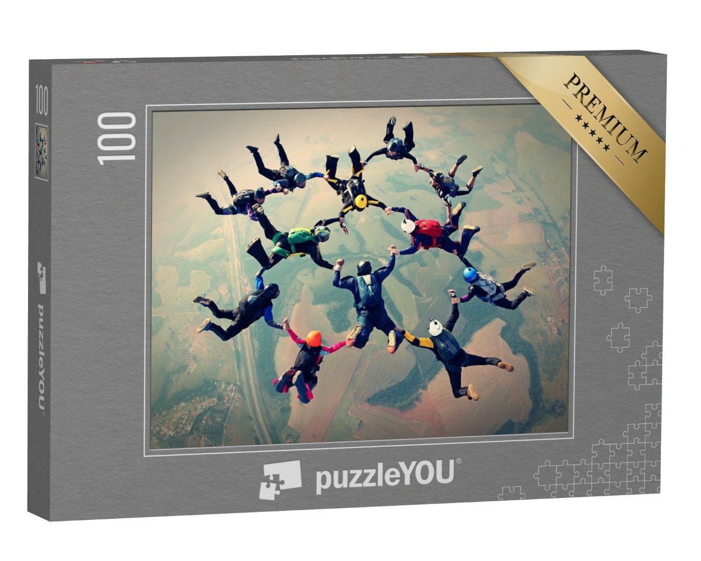 puzzleYOU Puzzle Fallschirmspringen: Formation beim Skydiving, 100 Puzzleteile, puzzleYOU-Kollektionen Sport, Menschen von puzzleYOU