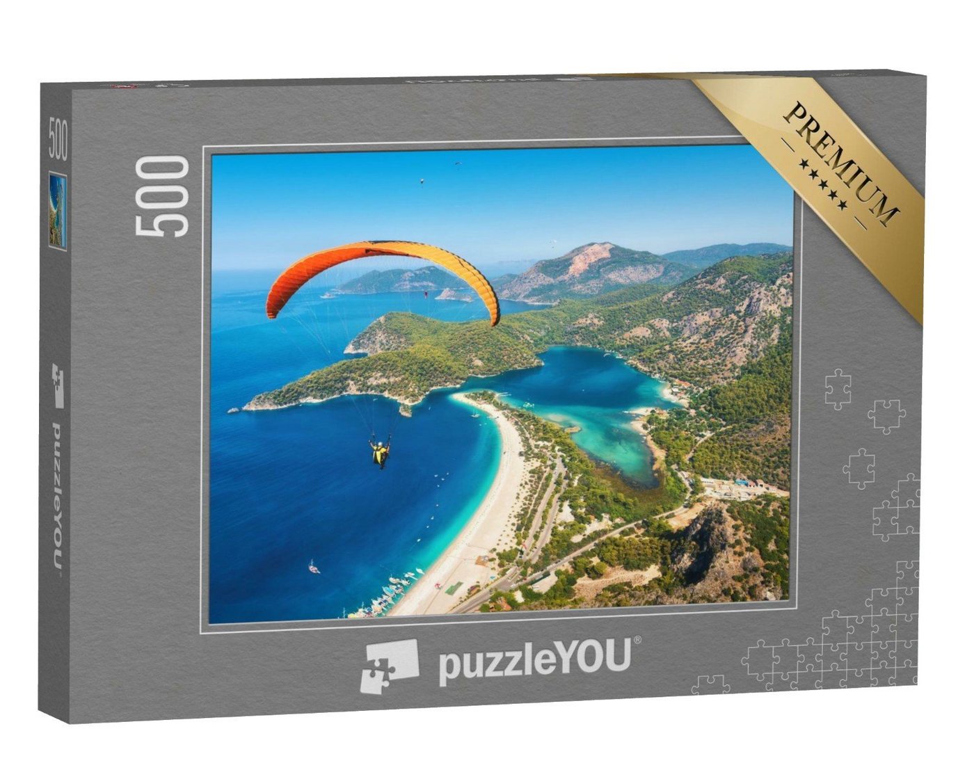 puzzleYOU Puzzle Gleitschirmflug über der Blauen Lagune in Oludeniz, 500 Puzzleteile, puzzleYOU-Kollektionen Sport von puzzleYOU