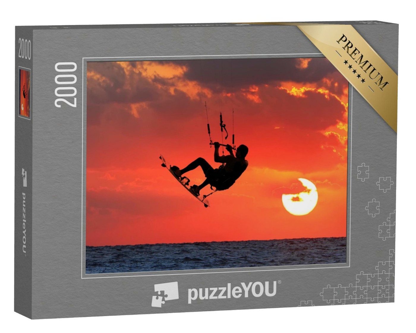 puzzleYOU Puzzle Kite-Surfen im glühenden Sonnenuntergang, 2000 Puzzleteile, puzzleYOU-Kollektionen Sport, Menschen von puzzleYOU