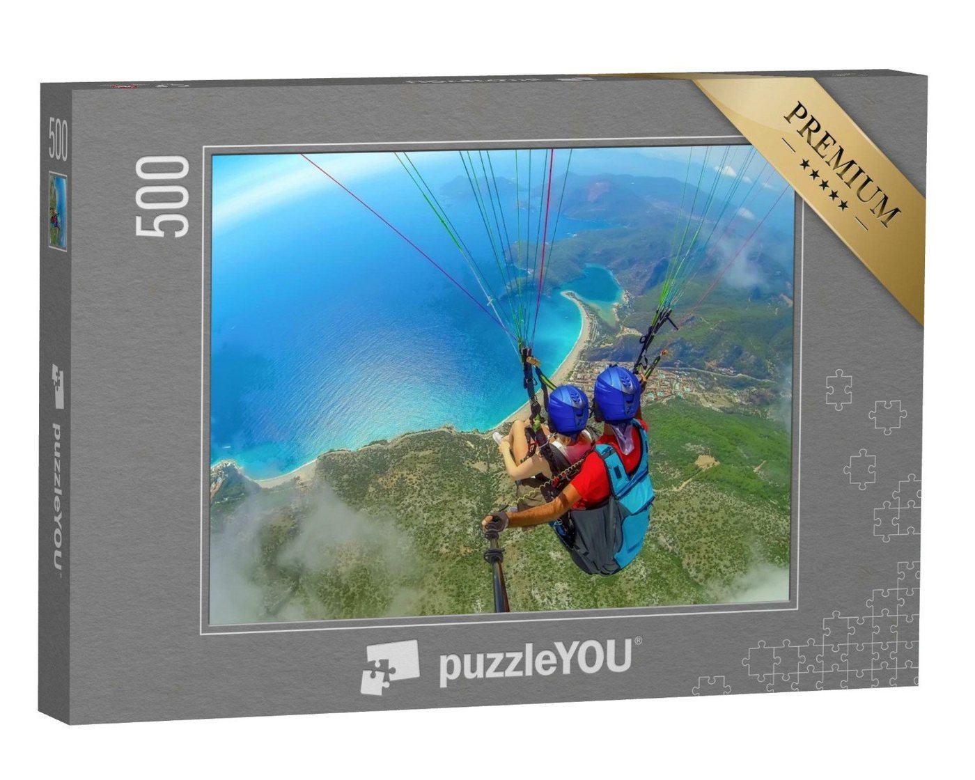 puzzleYOU Puzzle Paraglider Tandemflug über der Blauen Lagune, 500 Puzzleteile, puzzleYOU-Kollektionen Sport von puzzleYOU