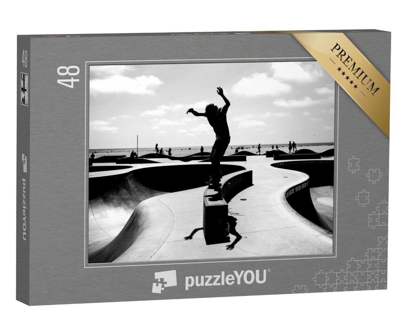 puzzleYOU Puzzle Silhouette eines Skateboarders, Venice Beach, 48 Puzzleteile, puzzleYOU-Kollektionen Sport, Menschen von puzzleYOU