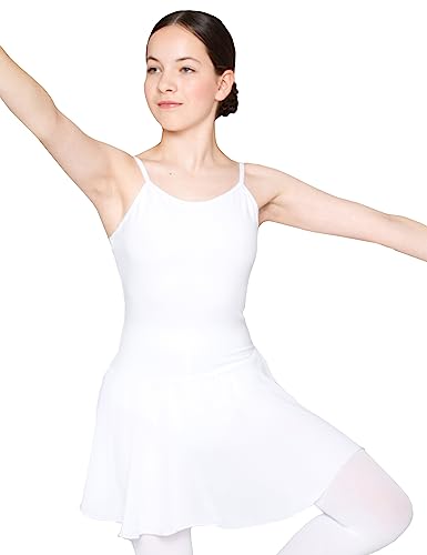 tanzmuster ® Ballettkleid Mädchen ärmellos - Maggie - aus weicher Baumwolle mit Chiffon Röckchen Ballettbody fürs Kinder Ballett in weiß, Größe:140/146 von tanzmuster
