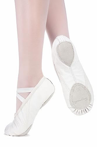 tanzmuster Ballettschuhe Damen - Toni - Leder - Geteilte Ledersohle - Ballettschläppchen für Erwachsene - weiße Tanzschuhe fürs Ballett, steinweiß, 44 von tanzmuster