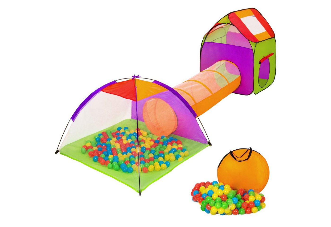 tectake Spielzelt Spielzelt mit Tunnel, 200 Bällen und Tasche von tectake