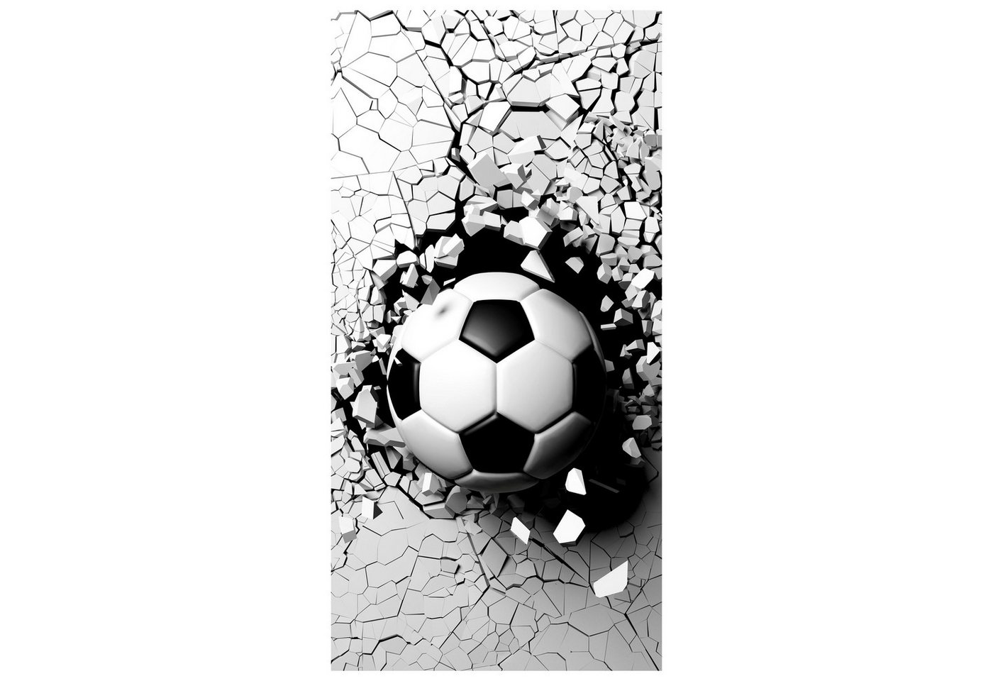 wandmotiv24 Türtapete Fussball durch Wand, 3D, Sport, Ball, glatt, Fototapete, Wandtapete, Motivtapete, matt, selbstklebende Dekorfolie von wandmotiv24