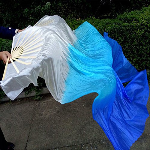 xiangshang shangmao EIN Paar 1.5m / 1.8m Bauchtanz Bambusfan Tanzfan Platzfan Tanztanzfan Weiß-Azure-Royal Blue 1.8m von Artist Unknown
