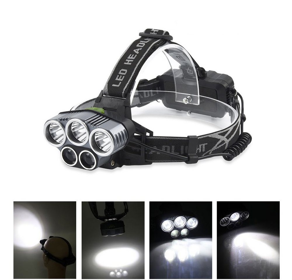 zggzerg LED Stirnlampe 3000 Lumen 5 LED 6 Modi Kopflampe, Wiederaufladbare Wasserdicht von zggzerg