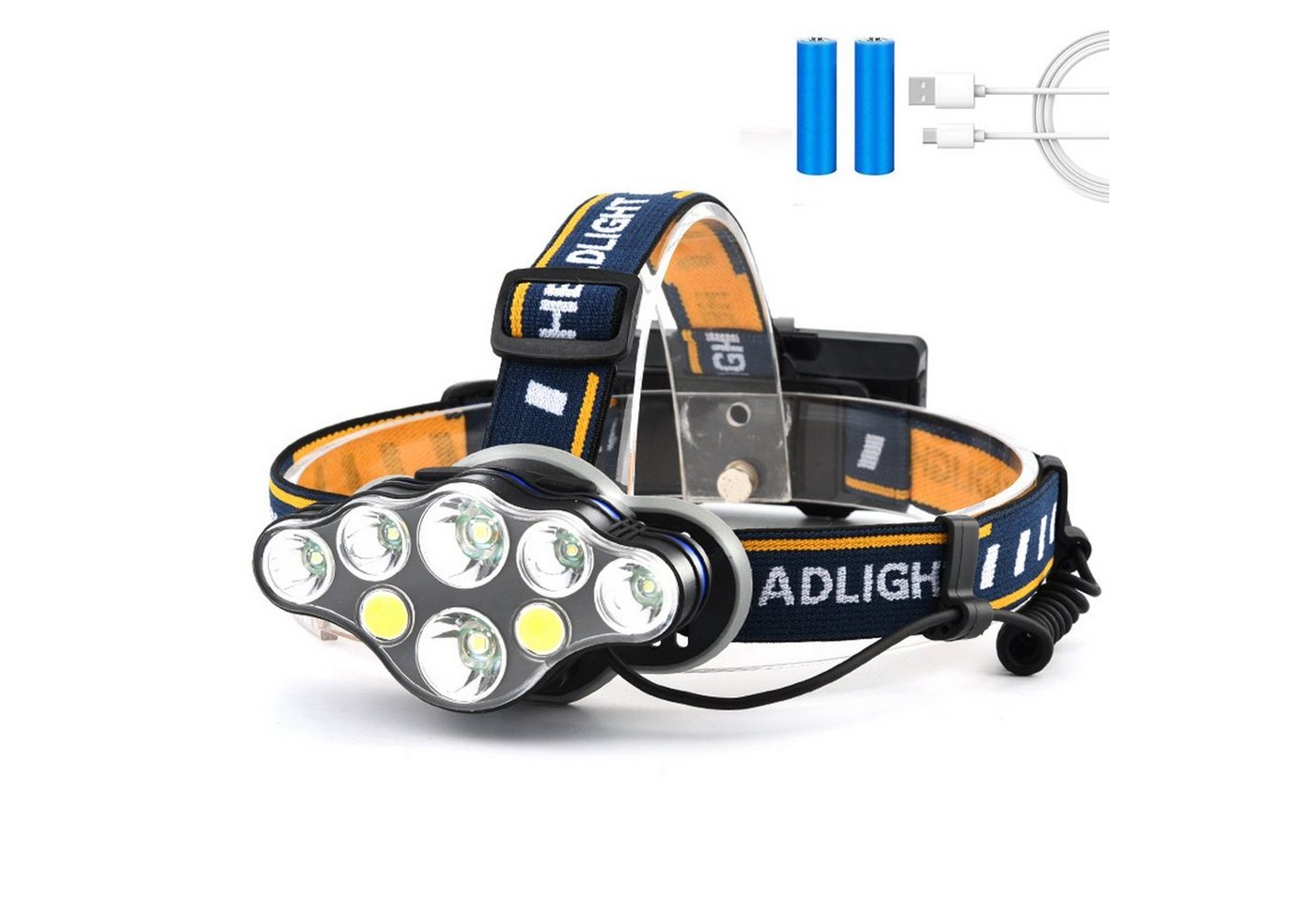 zggzerg LED Stirnlampe 8 LED USB Stirnlampe Wiederaufladbare Wasserdicht (8-St., 8 BELEUCHTUNGSMODI), 1800 Lumen,90-Grad-Drehung von zggzerg