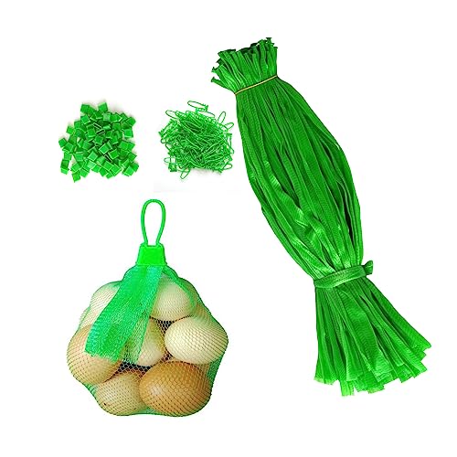 Molyorch 100 Stücke Wiederverwendbare Netzbeutel, Mit Netzschnalle, Obstnetzbeutel, Eiernetzbeutel, für Einkaufen Aufbewahrung Obst Gemüse(Grün) von Molyorch