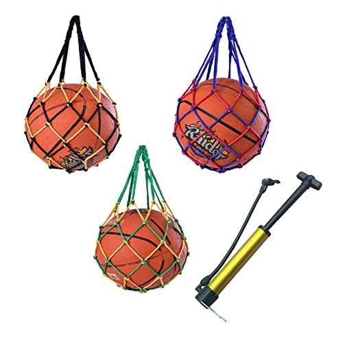 3 Stück Ball Netz Tasche und 1 Stück Ballpumpe, Ballnetz Sports Ball Tasche,Single Ball,Net Tasche,Dauerhaft Aufbewahrungstasche ,füR Basketball, Volleyball,FußBall,Rugbyball von Molyorch