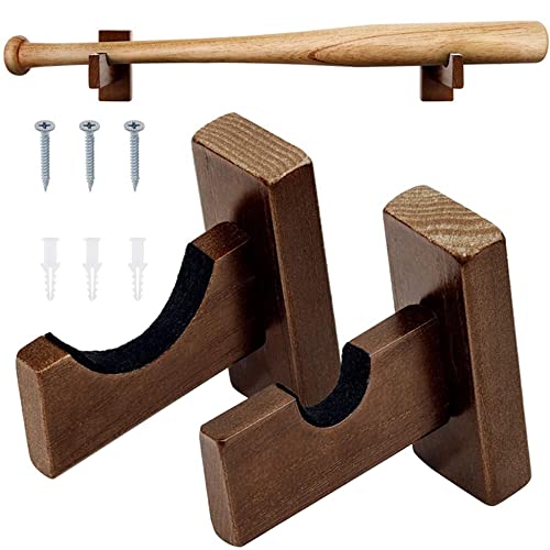 Lxoraziy 2 Stück Baseballschläger Vitrine, Softballschläger Ständer, Wandhalterung, Halterung Massiver Wood mit Filzliner für Horizontal Angezeigte, Softball, Hockeyschläger(Braun) von Lxoraziy