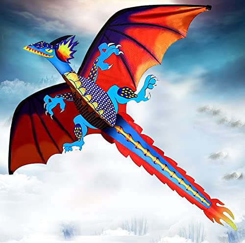 HTOPS Riesiger Drachendrachen stereoskopischer Drachendrachen für Kinder und Erwachsene, leicht zu fliegen, 139,7 x 157,5 cm, einzelne Linie mit Schwanz von 通用