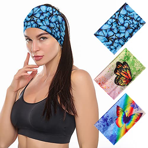 Haarbänder Damen, Boho Blumendruck Knot Yoga Sport haarband Elastische Haarschmuck Stirnband für Frauen und Mädchen (Blau)… von 通用